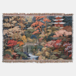 Cobertor Arte da Paisagem Japonesa: Cascata e Aldeia