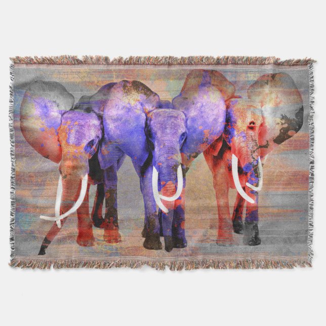 Cobertor Arte de Digitas do elefante do efeito da aguarela (Frente)