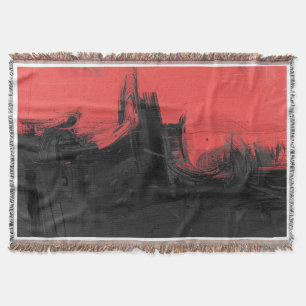 Cobertor Arte de Expressionismo Abstrato Vermelho e Preto