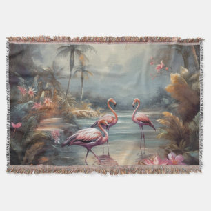 Cobertor Arte de Flamingo Tropical Vintage Laguna Flórida