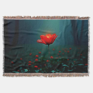 Cobertor Arte de Flor Vermelha Única e Radiante