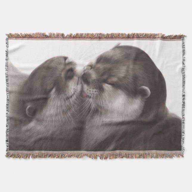 Cobertor Arte de Lontras Beijando - Design de Vida Selvagem (Frente)