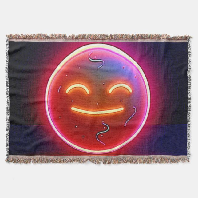Cobertor Arte de Rosto Feliz com Brilho de Neon (Frente)