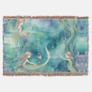 Cobertor arte de sereias em aquarela
