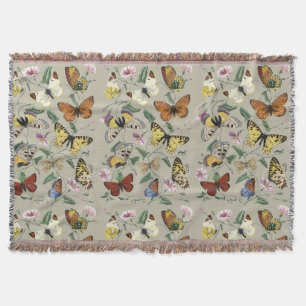 Cobertor Arte Floral Botânica de Mariposa Borboleta Vintage