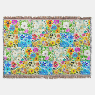 Cobertor Arte Floral em Patchwork Aquarela Flores