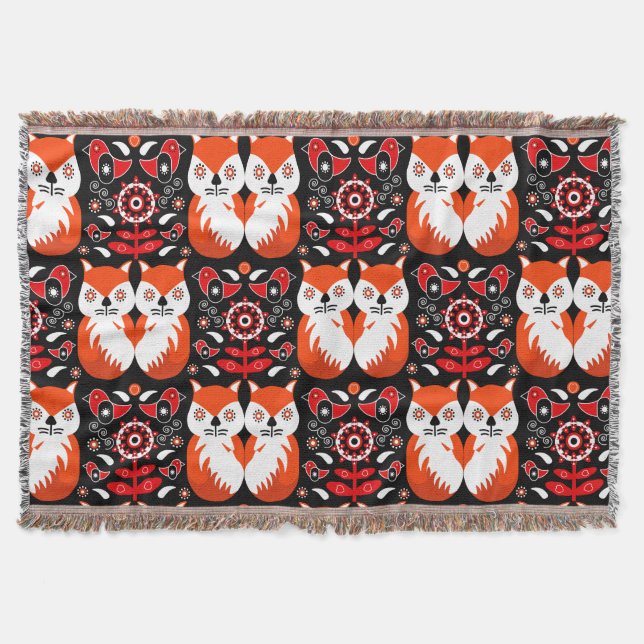 Cobertor Arte Folclórica da Raposa Escandinava (Frente)