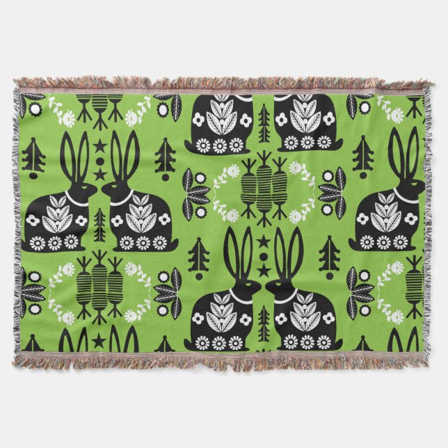 Cobertor Arte Foliar Nórdica Escandinava do Coelho (Frente)