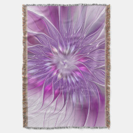 Cobertor Arte Fractal Abstrata Flor Paixão Rosa Roxo