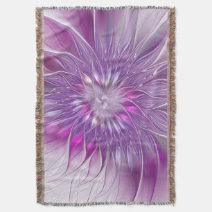 Cobertor Arte Fractal Abstrata Flor Paixão Rosa Roxo