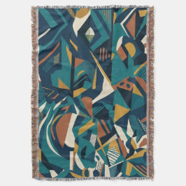 Cobertor Arte Geométrica Abstrata Moderna - Laranja Teal Re