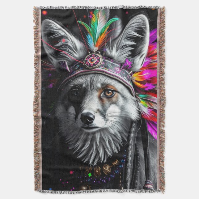 Cobertor arte indígena americana de raposa (Frente Vertical)