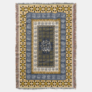 Cobertor Arte Islâmica Geométrica Caligrafia Nomes de Allah
