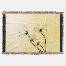 Cobertor arte linear floral de orquídea em amarelo