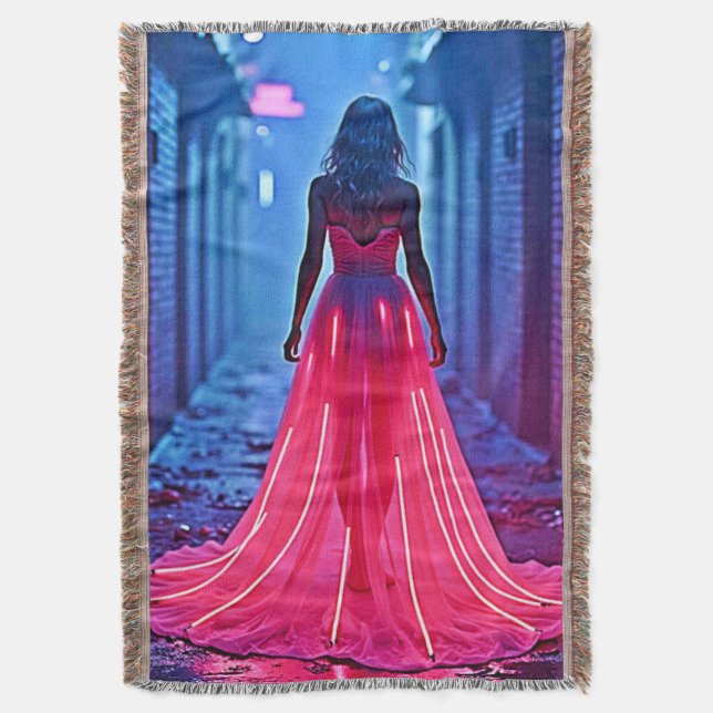 Cobertor Arte Misteriosa de Rua com Vestido Rosa Cyberpunk  (Frente Vertical)
