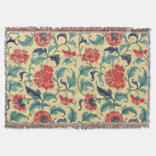 Cobertor Arte Nova Antiga Chinoiserie Floral Vermelho Chinê