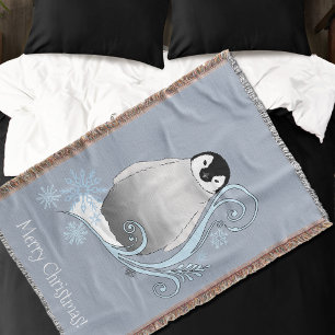Cobertor Arte Nova de Pinguim de Inverno Caprichoso Flocos