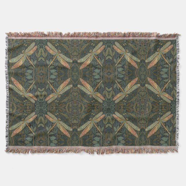 Cobertor Arte nova vintage libélula verde dourada (Frente)
