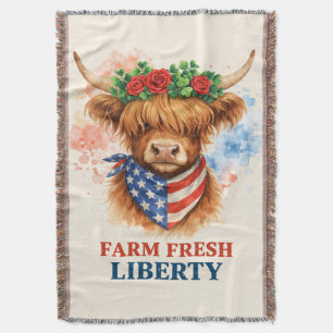 Cobertor Arte Patriótica EUA Vaca Highland Liberdade Fresca