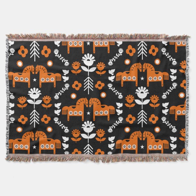 Cobertor Arte popular sobre cavalos escandinavos (Frente)