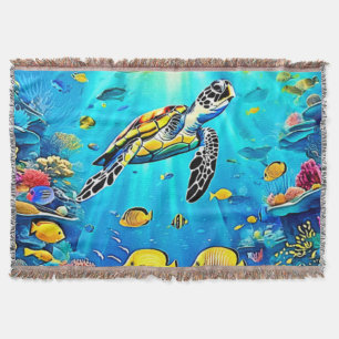 Cobertor Arte Vibrante de Recife de Tartaruga Marinha