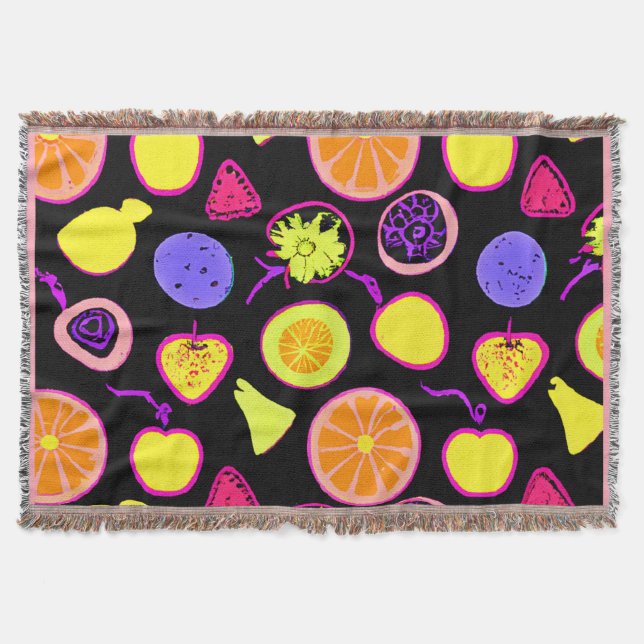 Cobertor Artesanato de Frutas Neon Vibrantes (Frente)