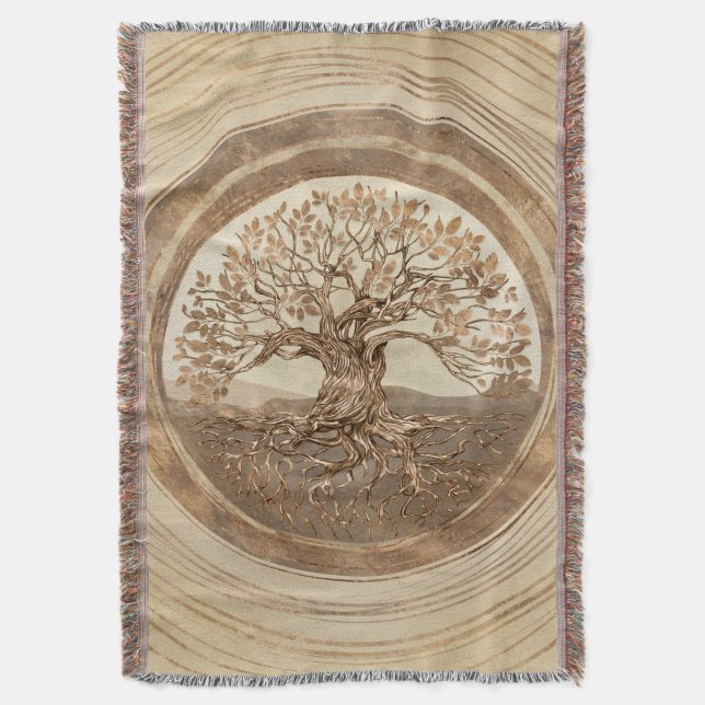 Cobertor Árvore da vida - Yggdrasil Pastel Dourado (Frente Vertical)