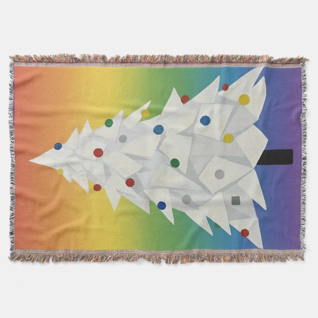 Cobertor Árvore de Natal de origami branca (Frente)