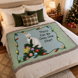 Cobertor Árvore de Natal Engraçada e Festiva Gato Branco Ve