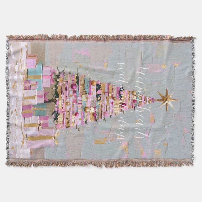 Cobertor Árvore de Natal Rosa e Dourada Impasto (Frente)