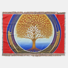 Cobertor Árvore Dourada e ciano da vida