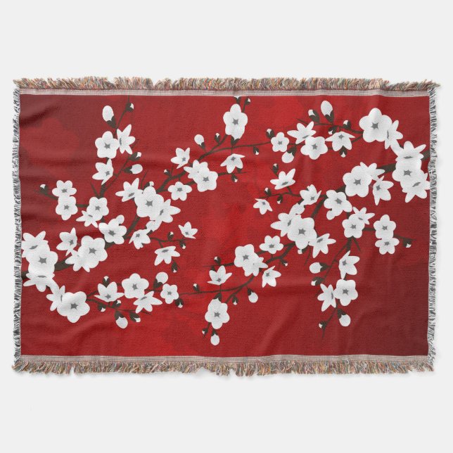 Cobertor Asia Floral White Chersom Red (Frente)