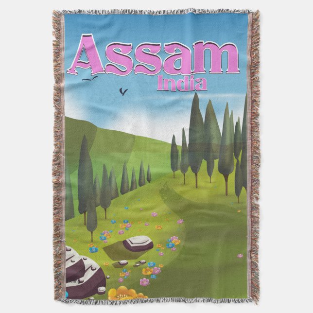 Cobertor Assam India poster de viagens. (Frente Vertical)