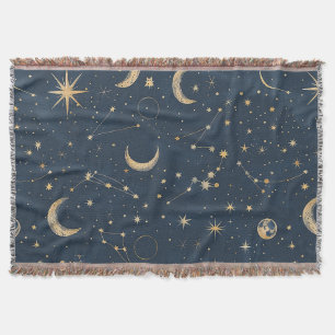 Cobertor Astronomia Vintage Navy Marfim Lua Constelação