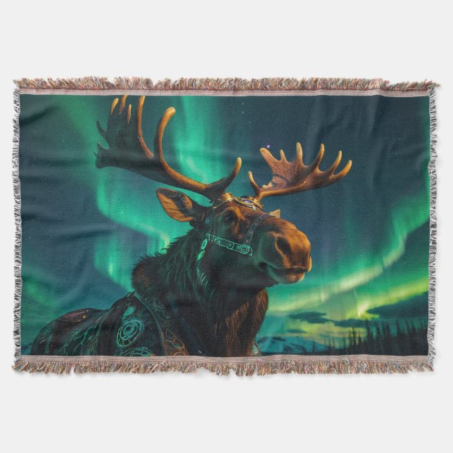 Cobertor Aurora de inverno e Arte Selvagem de Moose Steampu (Frente)
