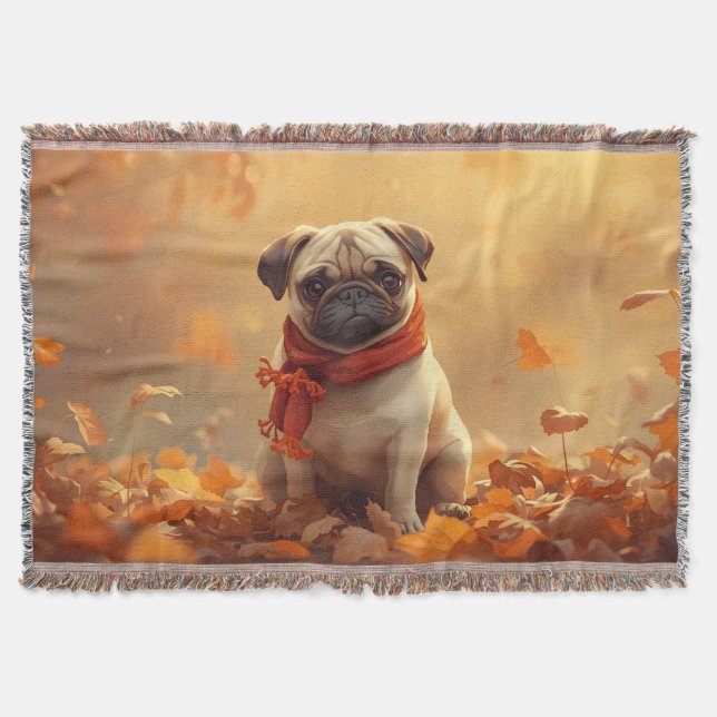 Cobertor  “Autumn Snuggles with Pugsy” Cute Autumn Pug (Frente)