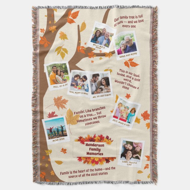 Cobertor Autumn Tree Family Quotes & Memories Photo Collage (Frente Vertical)