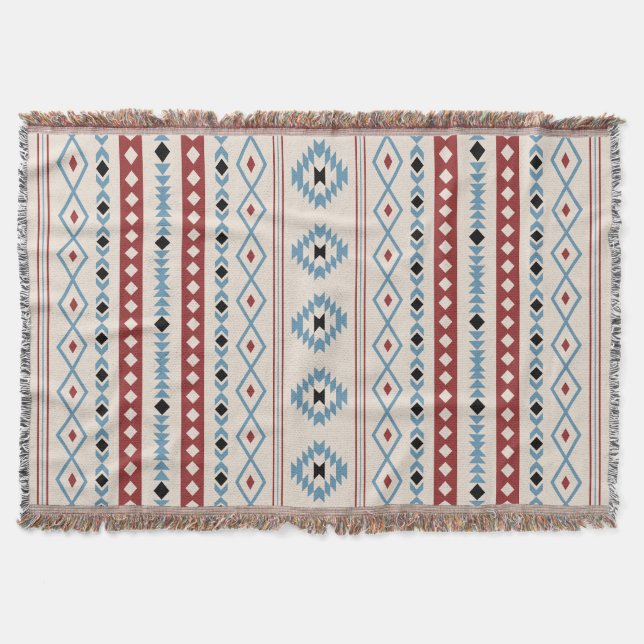 Cobertor Aztec Blue Black Cream Mixed Motifs V Pattern (Frente)