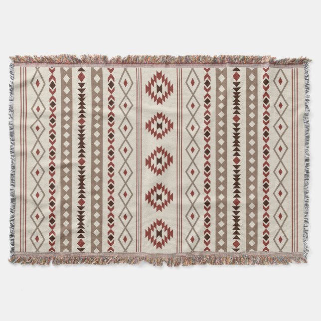 Cobertor Aztec Browns Rust Cream Mixed Motifs V Pattern (Frente)