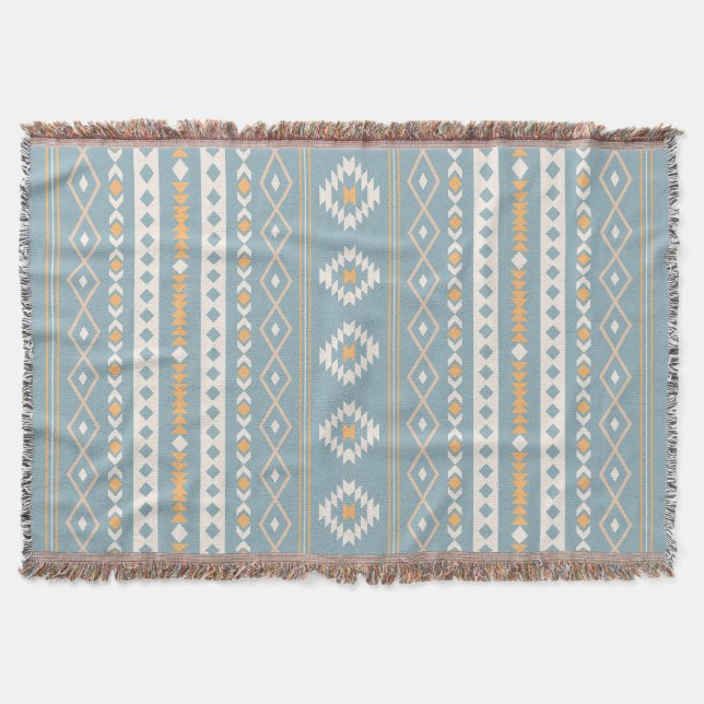 Cobertor Aztec Cream Orange Blue Mixed Motif V Padrão (Frente)