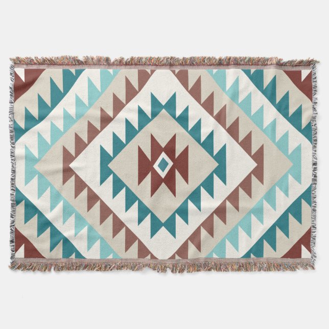 Cobertor Aztec Diamond (v) Motif Design Teals Creams Browns (Frente)
