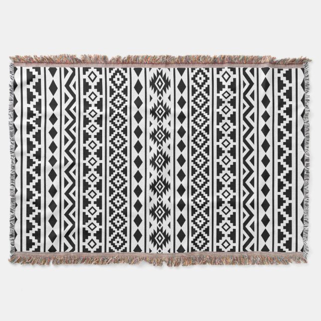 Cobertor Aztec Essência Vertical Ptn II Preto em Branco (Frente)