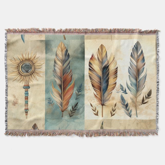 Cobertor Aztec Penas Tribais Medicina Stick (Frente)
