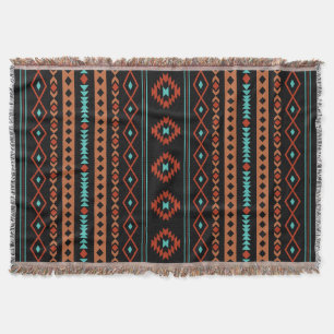 Cobertor Aztec Rusts Teal Black Mixed Motifs V Padrão