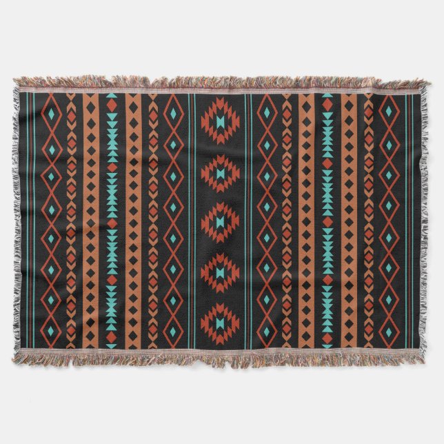 Cobertor Aztec Rusts Teal Black Mixed Motifs V Padrão (Frente)