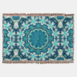 Cobertor Azul Aqua Mandala Rosette Retro Hippie