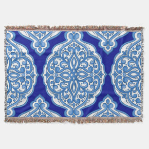 Cobertor Azul-branco-luxo, ornamento turco.