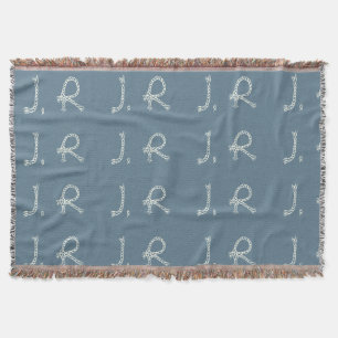 Cobertor Azul Branco Personalizado Nó de Corda Monograma Ma