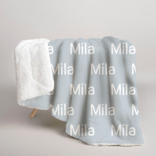 Cobertor Azul-Cinza Sherpa com Nome Personalizado