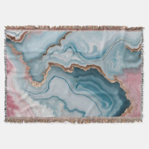 Cobertor Azul-claro, cor-de-rosa Dourado Agate Marble Moder